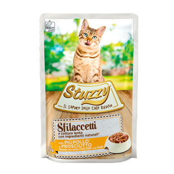 STUZZY CAT SFILACCETTI POLLO/PROSCIUTTO BUSTA 85 GR