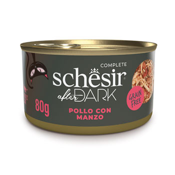 SCHESIR CAT ADULT AFTER DARK POLLO/MANZO FILETTI IN BRODO 80GR
