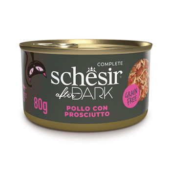 SCHESIR CAT ADULT AFTER DARK POLLO/PROSCIUTTO FILETTI IN BRODO 80GR