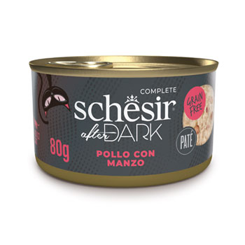 SCHESIR CAT ADULT AFTER DARK PATE POLLO/MANZO 80GR