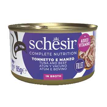 SCHESIR CAT TONNO/MANZO/RISO IN BRODO 85GR