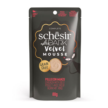 SCHESIR CAT ADULT AFTER DARK BUSTA VELVET MOUSSE POLLO/MANZO 80GR