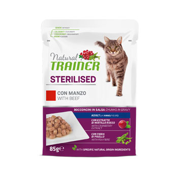 NATURAL TRAINER CAT BUSTA STERILISED MANZO 85 GR