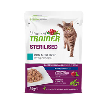  NATURAL TRAINER CAT BUSTA STERILISED MERLUZZO 85 GR.