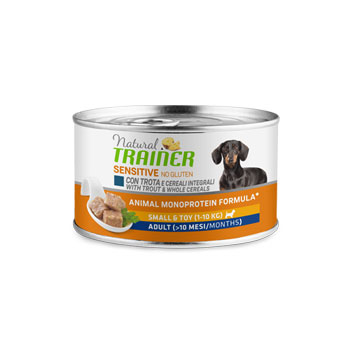 NATURAL TRAINER SENSITIVE NO GLUTEN ADULT MINI TROTA & CEREALI 150 GR