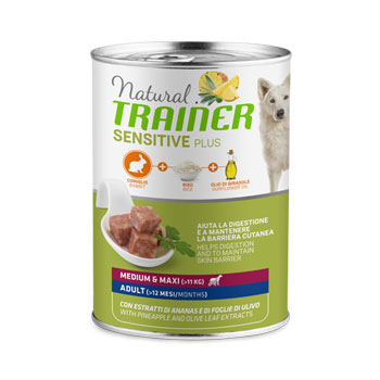 NATURAL TRAINER SENSITIVE PLUS ADULT MEDIUM/MAXI CONIGLIO & RISO 400 GR