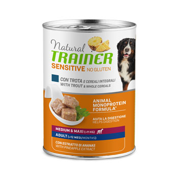 NATURAL TRAINER SENSITIVE NO GLUTEN ADULT MEDIUM/MAXI PESCE & MAIS 400 GR