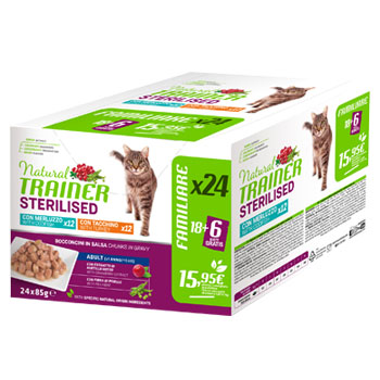NATURAL TRAINER CAT MULTIPACK Sterilized Tacchino & Merluzzo 24*85GR