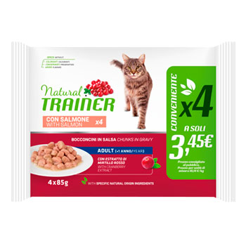 NATURAL TRAINER CAT FLOWPACK BUSTE Adult SALMONE 4*85GR