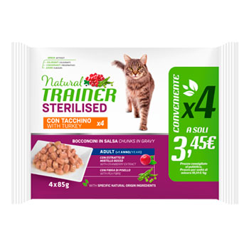 NATURAL TRAINER Cat FLOWPACK BUSTA Sterilizzato TACCHINO 4*85GR
