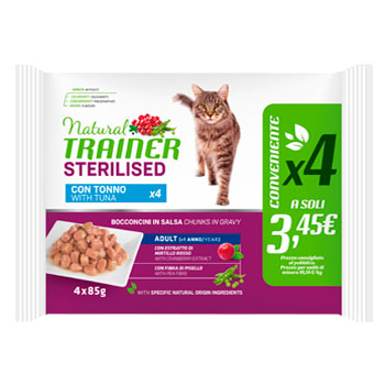 NATURAL TRAINER Cat MULTIPACK Sterilized TONNO & MANZO 12*85GR
