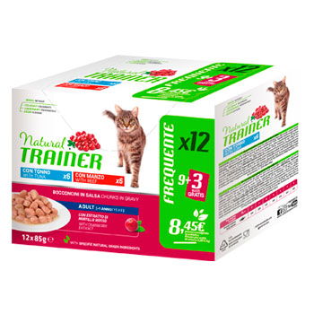 NATURAL TRAINER Cat MULTIPACK Adult TONNO E MANZO 12*85GR