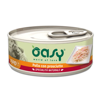 OASY DOG SPECIALITA' NATURALI IN LATTINA POLLO CON PROSCIUTTO 150 GR